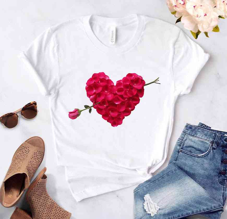 Camisa con cuello redondo y estampado de flores de corazón para mujer