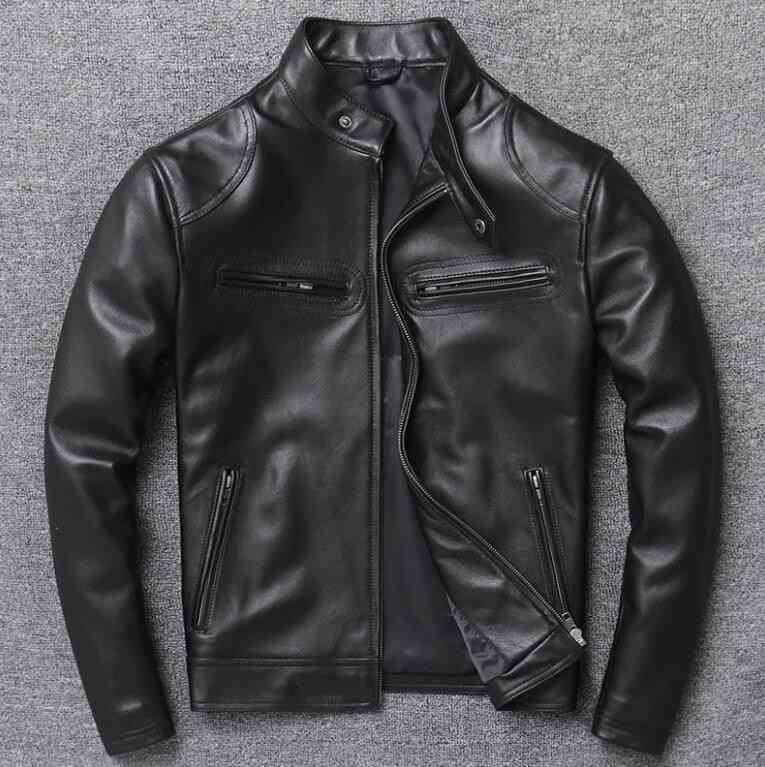 Luxury Genuine Leather Jacket, Men Slim Natural Lambskin Real Coat