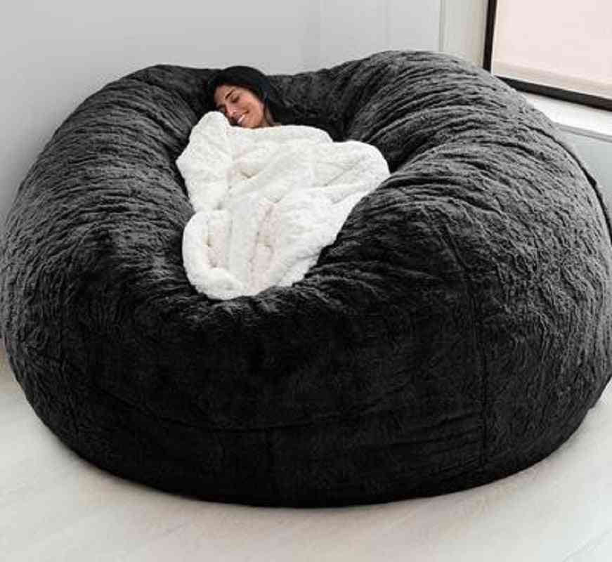 Fur Soft Bean Bag Sofa Cover, Big Round Fluffy Faux Cushion Bed