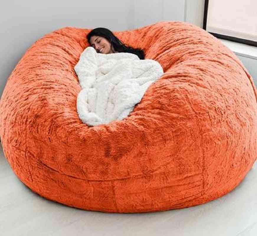 Fur Soft Bean Bag Sofa Cover, Big Round Fluffy Faux Cushion Bed
