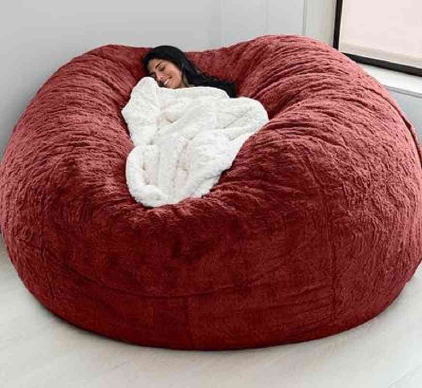 Szőr puha babzsák kanapéhuzat, nagy kerek, bolyhos műszőnyeg ágy