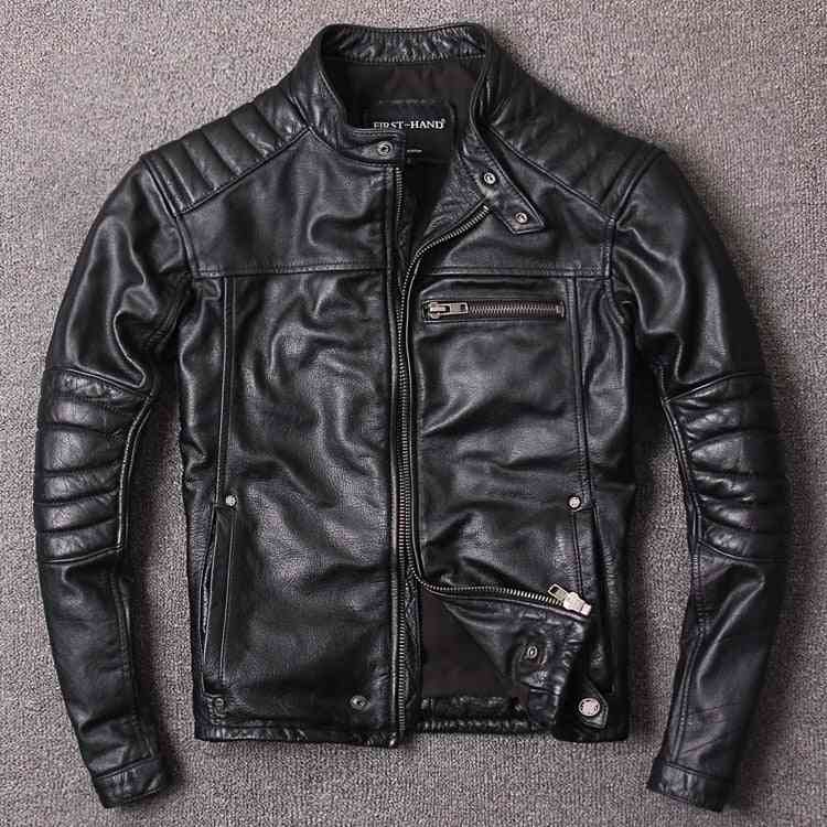 Men Vintage Style, Genuine Cowhide Leather Slim Coat