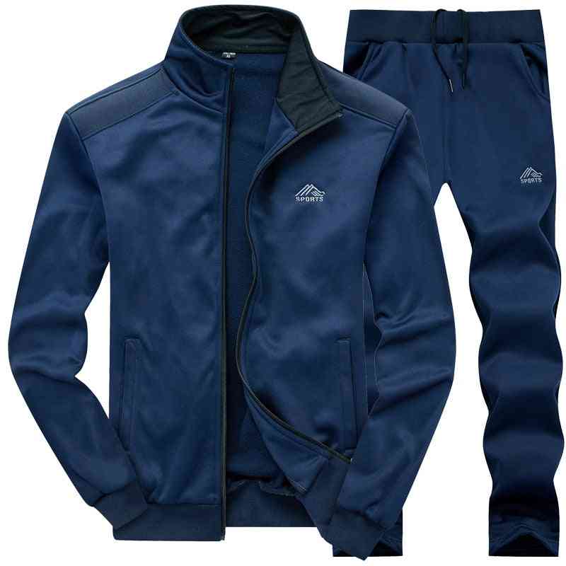 Men Polyester Sweatshirt, Spring Sporting Fleece Jacket + Pants Sports Suit