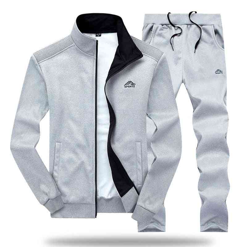 Men Polyester Sweatshirt, Spring Sporting Fleece Jacket + Pants Sports Suit