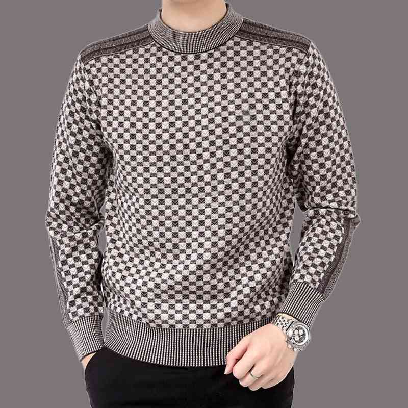 Mens, Winter Warm Cashmere, Turtleneck Knitted Plaid Sweaters