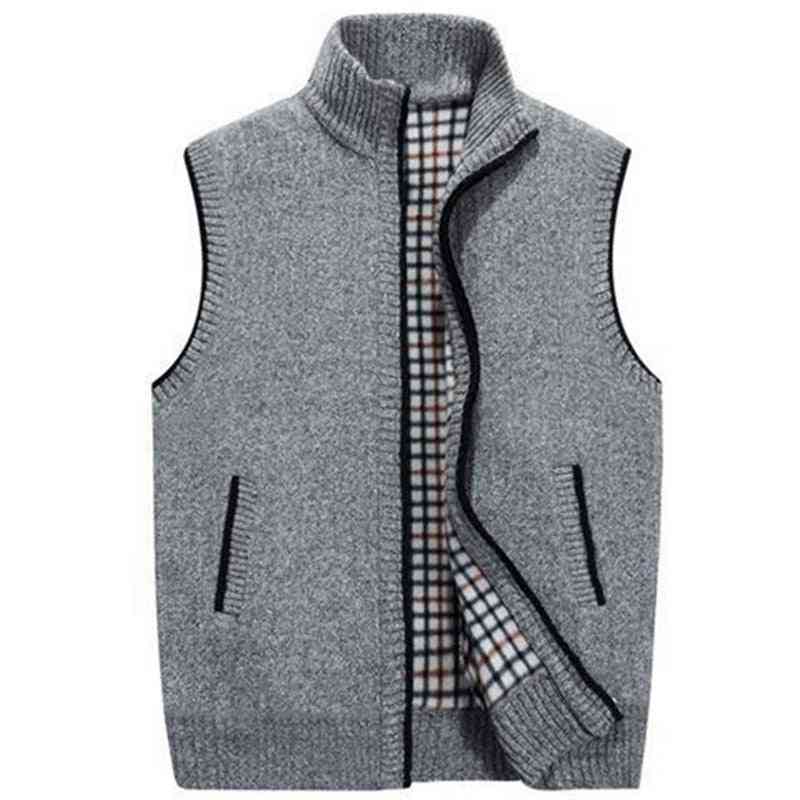 Winter Wool- Warm Fleece Sweater, Vest Sleeveless, Knitted Jacket