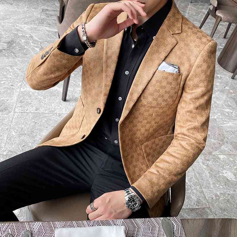 Men Printed Blazer, Masculino Wedding, Business Casual Suit Jacket