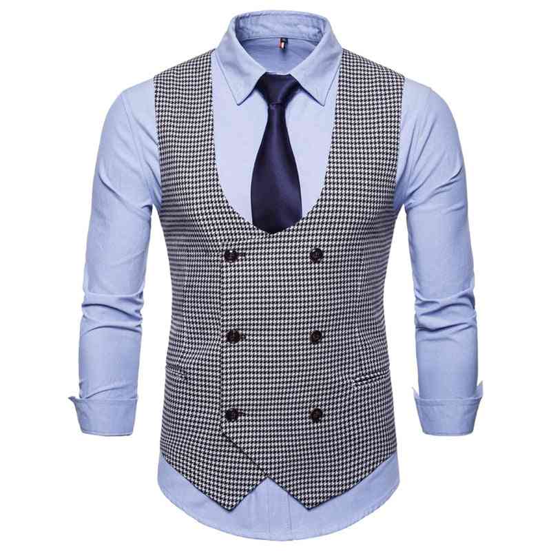 Men's Classic Plaid Waistcoat Suit With Pocket Square