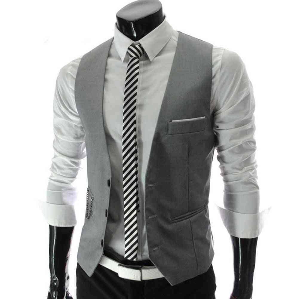Men Waistcoat, V Neck Sleeveless Plus Size, Formal Business Jacket