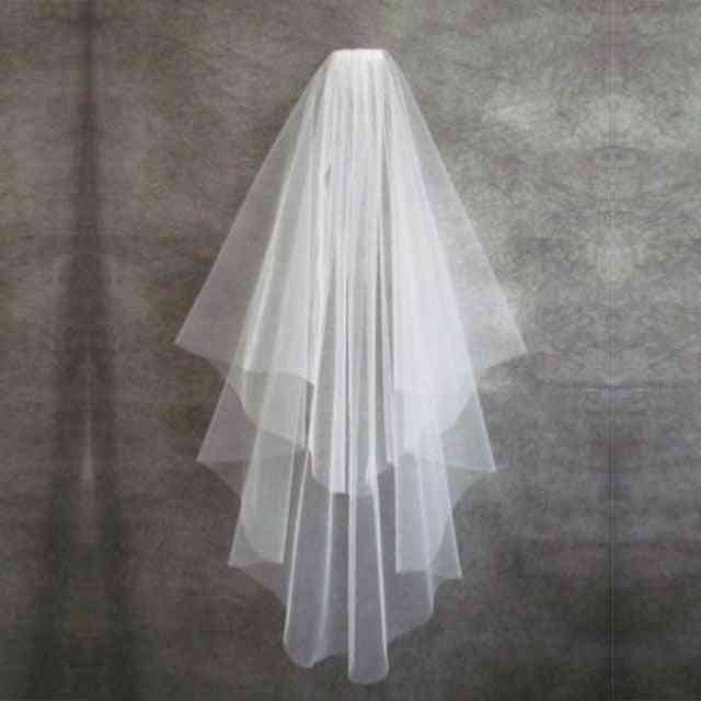 Short Wedding, Veil With Comb Cut, Edge 2-layers Accessories