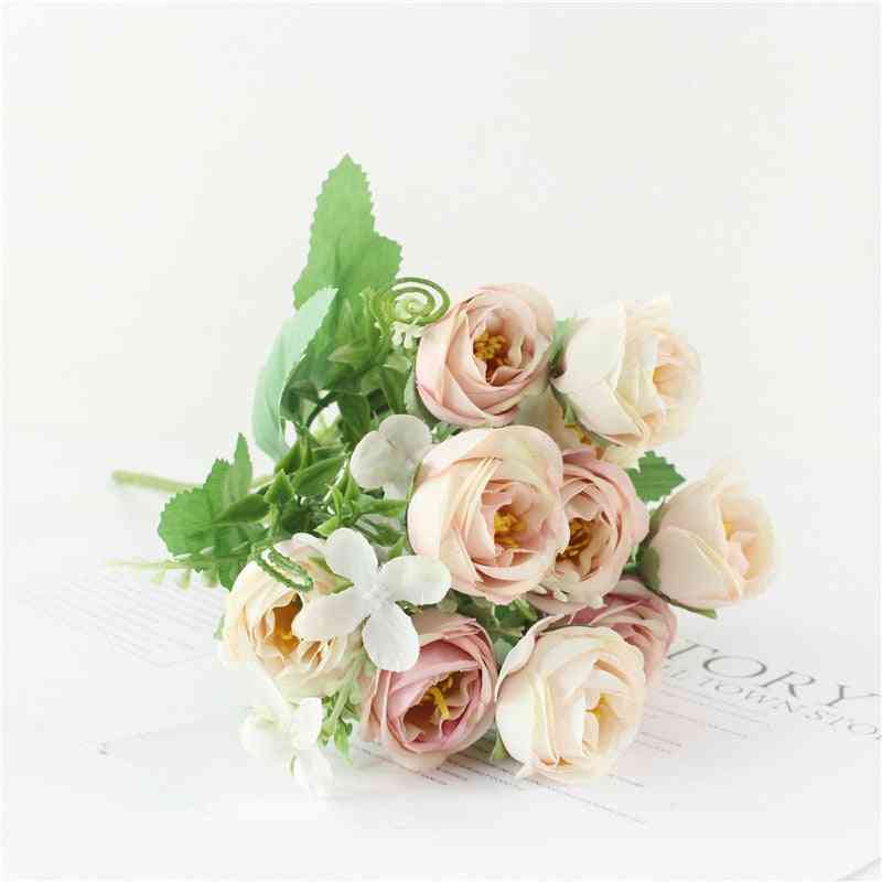 10 cabeças artificiais, flores rosas, buquê de flores para casa, decoração de casamento