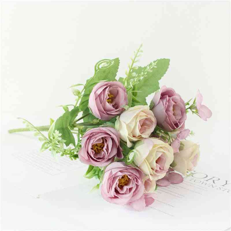 10 cabeças artificiais, flores rosas, buquê de flores para casa, decoração de casamento