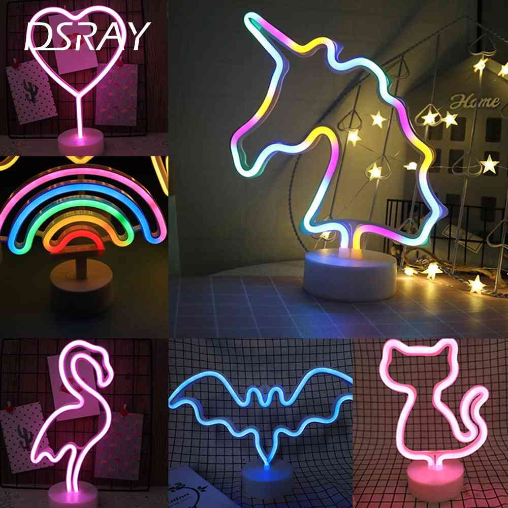 Lumini cu semn de neon în stilul stilului, decorarea mesei de toaletă, unicorn flamingo moon curcubeu noptieră