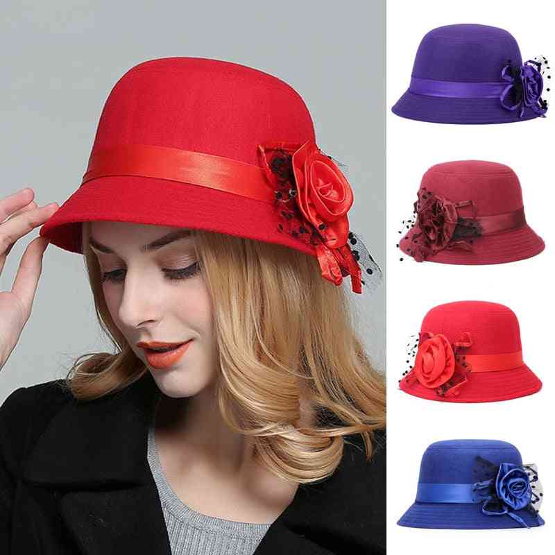 Elegant Formal Fedora Woolen, Flower Bowler Hat's
