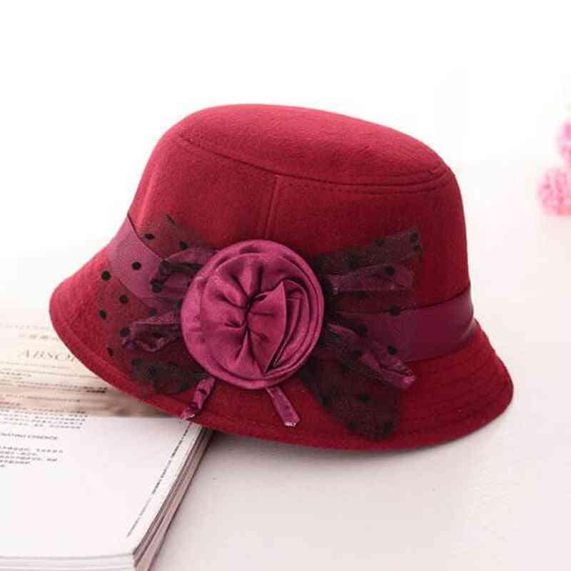 Elegant Formal Fedora Woolen, Flower Bowler Hat's