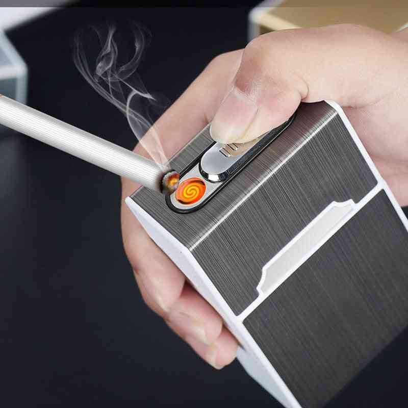 Usb Rechargeable- Electric Lighter, Cigarette Case Holder