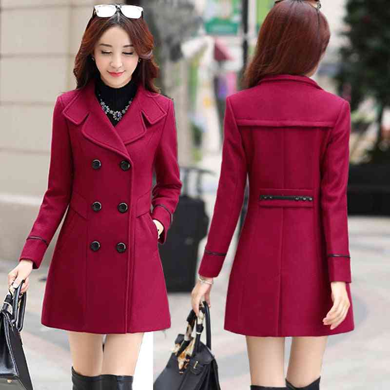 Double Breasted Wool Coat, Autumn Slim Woolen Outerwear Overcoat Clothing