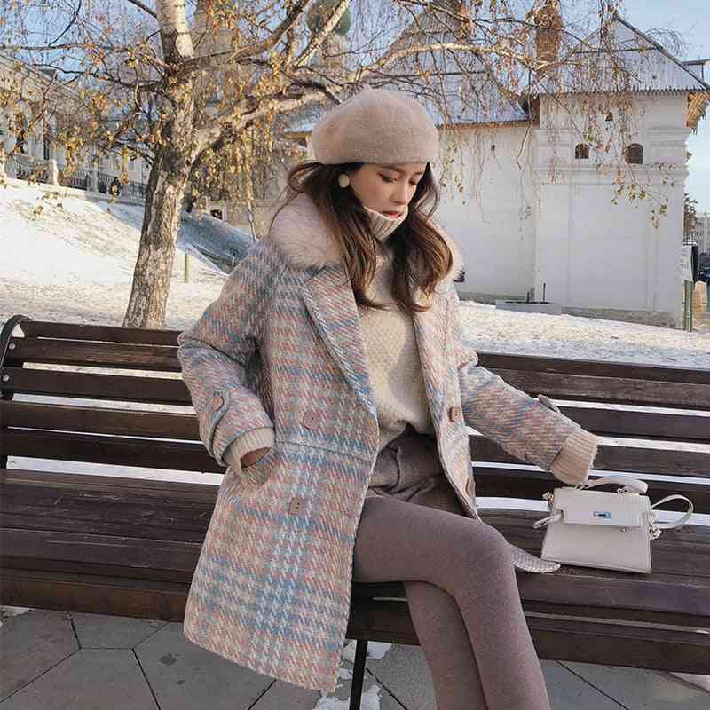 Women Outerwear Winter Warm Woolen Blends Elegant Double Breasted Coat