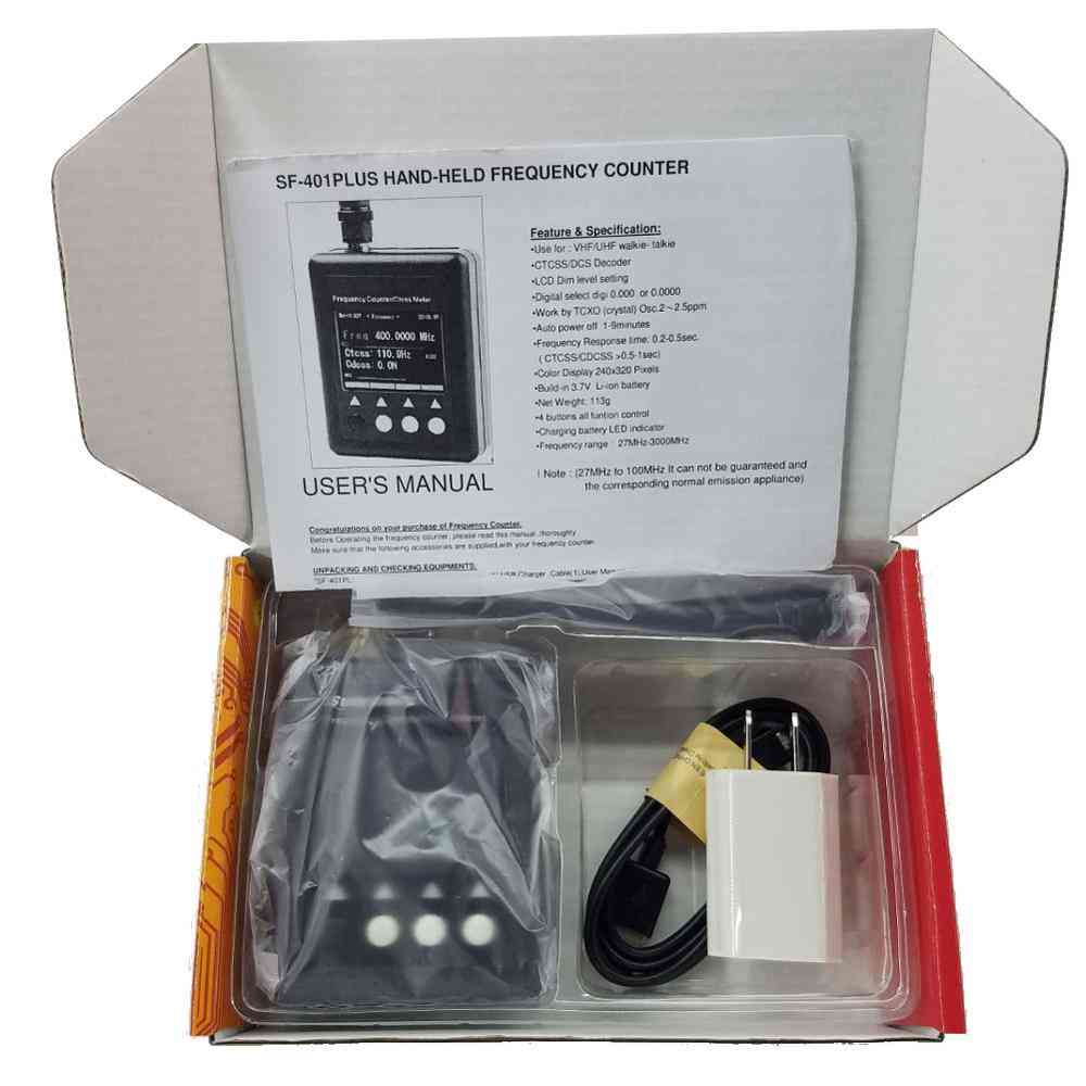 Prenosni plus frekvenčni merilnik / števec z anteno uhf in kablom za usb polnilnik