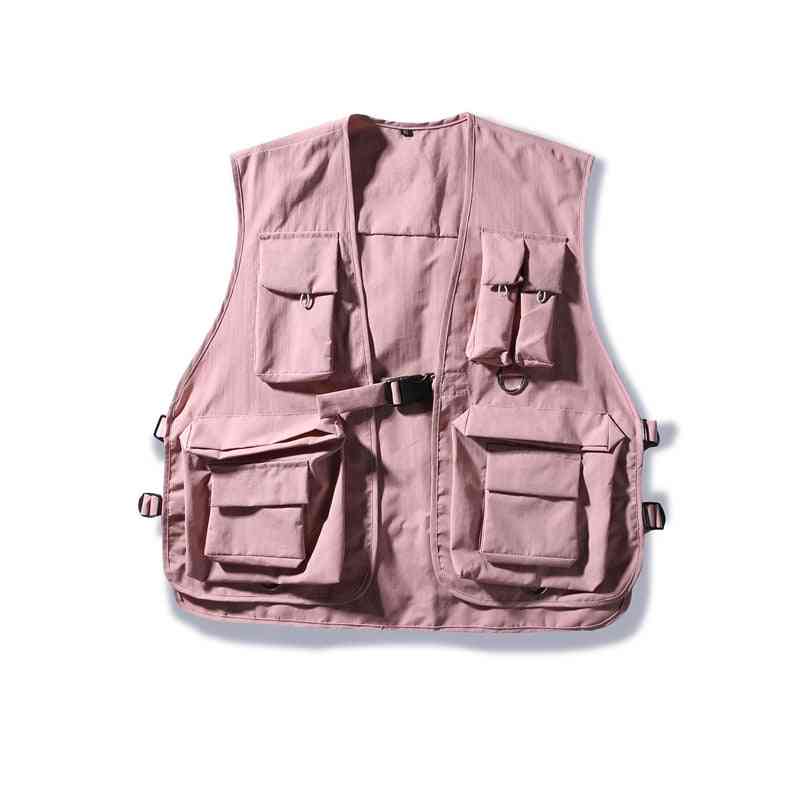 Military Multiple Pockets Cargo Vest, Hip Hop Sleeveless Jacket