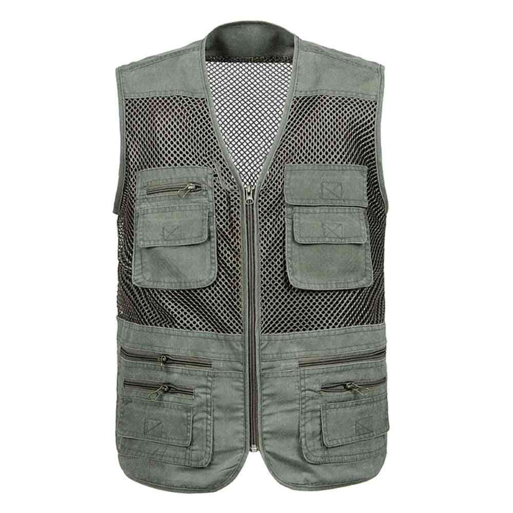 Large Size Mesh, Vests Male With Many Pockets, Mens Breathable Fishing Vest, Sleeveless Jacket