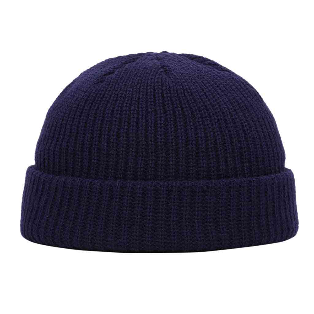 Winter Knit Skullcap Beanie Hat, Short Brimless Baggy Melon Cap