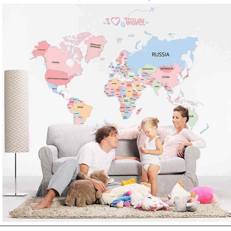 Seinätarrat maailmankartta koriste tarra seinäsiirtokuvat lapsille huonetta koulutus