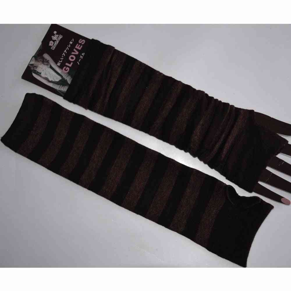 Fashion Striped Elbow Warmer Knitted, Long Fingerless Gloves