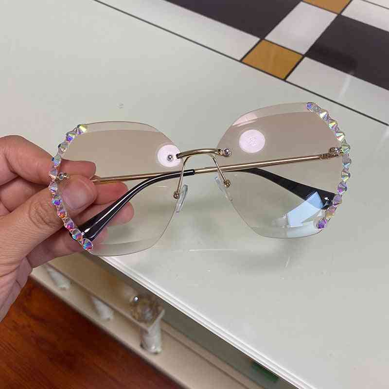 Fashion Oversized Rimless Sunglasses, Diamond Sun Glass