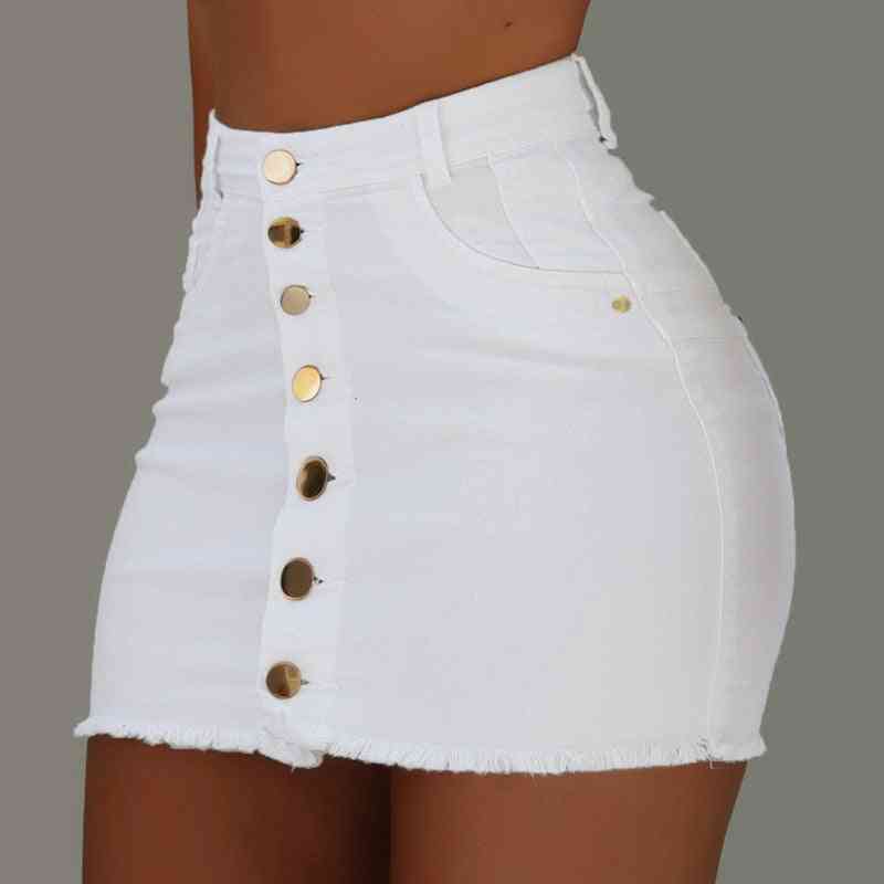 Frauen-Knopf-Denim-Jeans, figurbetonte Miniröcke, Sommershorts mit hoher Taille
