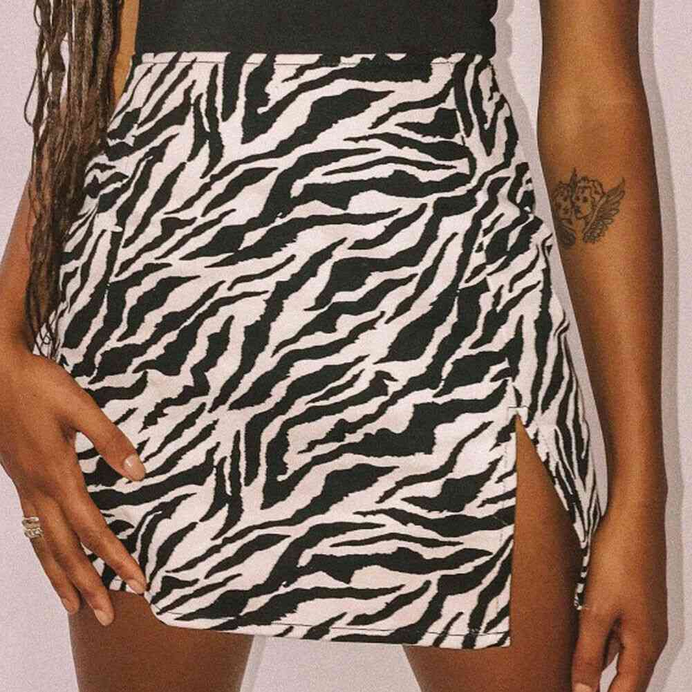 High Waist, Leopard/zebra Print Casual Mini Skirt