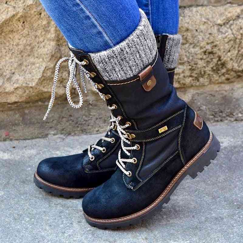 Women Basic Mid Calf Boots, Round Toe, Zip Platform - Winter Warm Shoes