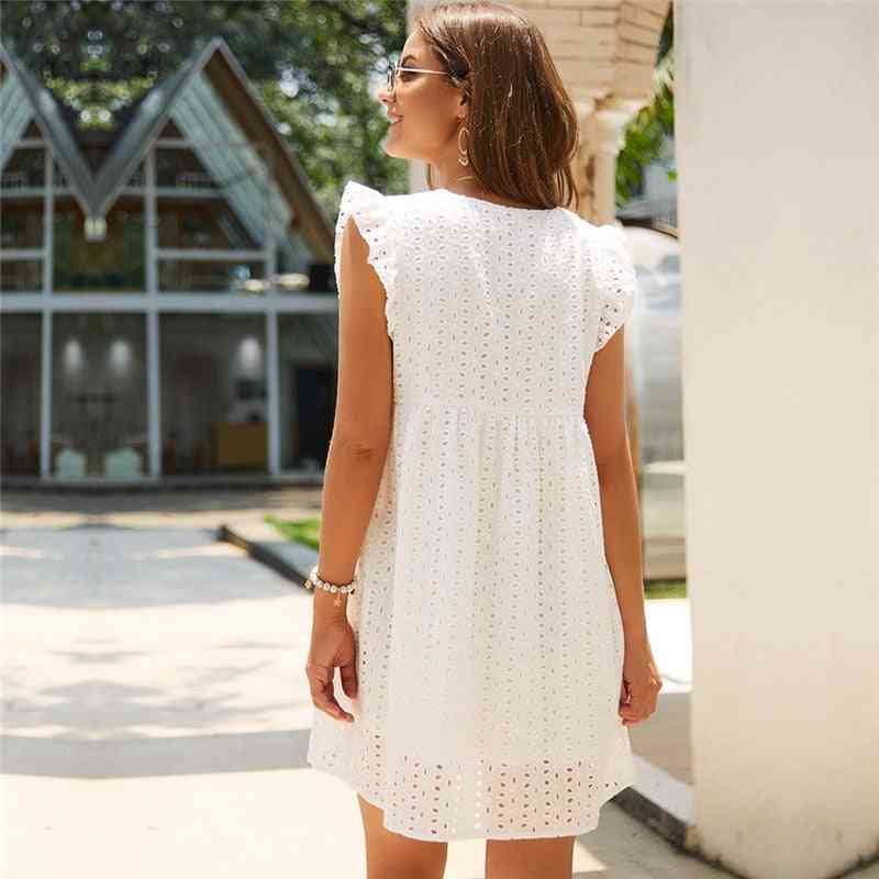 Summer- Hollow Out, V-neck Butterfly, Sleeve-lace, Loose Short