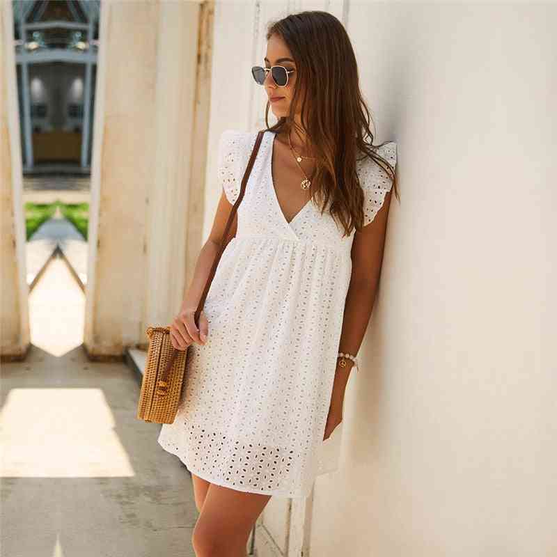 Summer- Hollow Out, V-neck Butterfly, Sleeve-lace, Loose Short