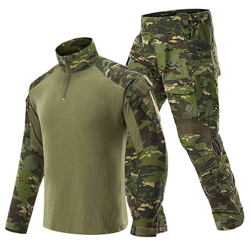 Man Military Tactical Uniforms, Army Combat Suit Long Sleeve T-shirts & Pants Set