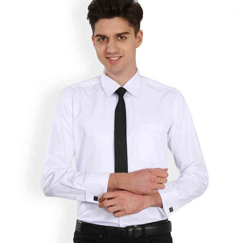 Cuff Shirts, Mens Long Sleeve, Formal Business Dress Shirt, Solid Wedding Tuxedo Clothing With Cufflinks