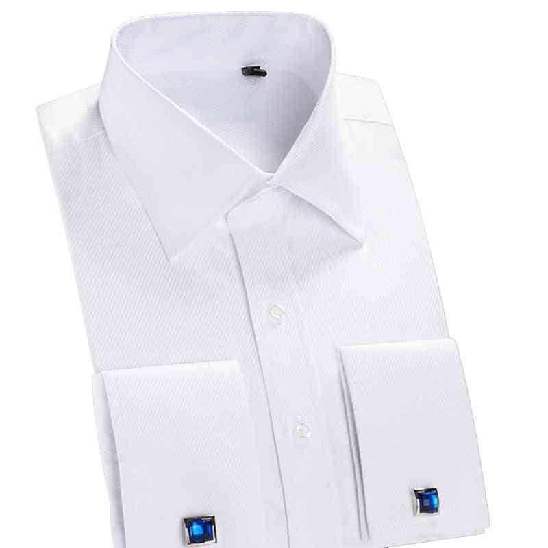 Cuff Shirts, Mens Long Sleeve, Formal Business Dress Shirt, Solid Wedding Tuxedo Clothing With Cufflinks
