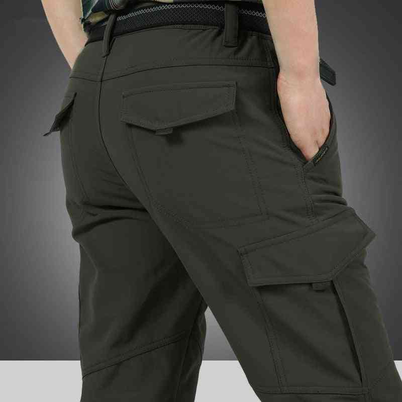 Men Tactical Military Pants, Winter Thicken Fleece Warm Cotton Bomber Working Trousers, Softshell Cargo Pant