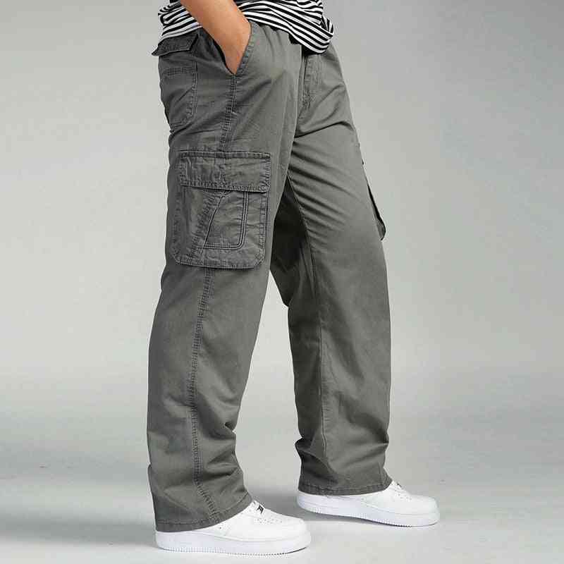 Men's Casual Cotton Overalls Elastic Waist, Multi-pocket Trousers