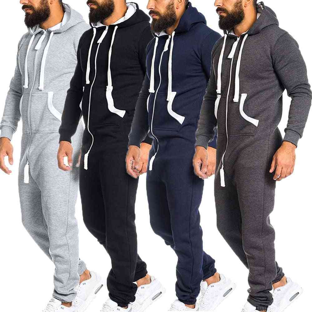 Men One-piece Garment Pajama, Playsuit, Zipper Hoodie, Camouflage Print Jumpsuit
