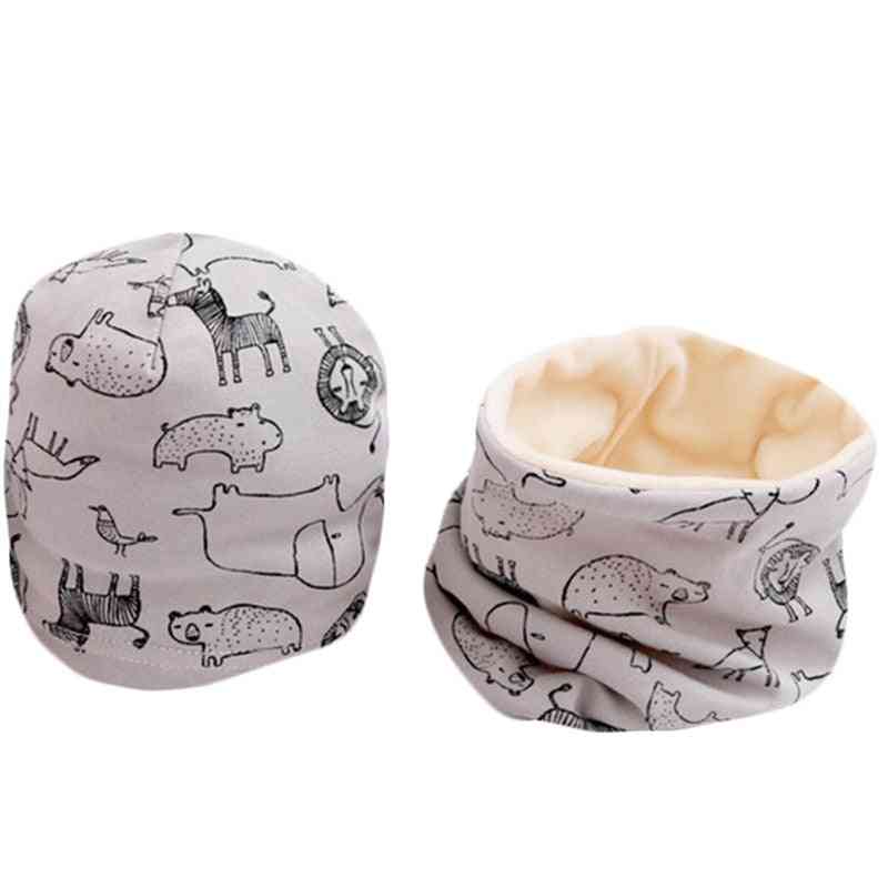 Plush Hat Scarf Set - Fruit Owl Stars Print Neck Collar Cotton Set-10