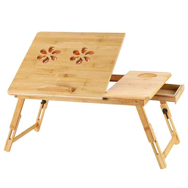 Justerbart bærbart skrivebord med USB-køleventilator, foldbare bambusstande til bambus