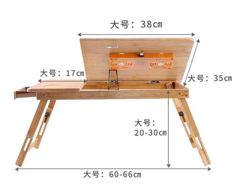 Birou pentru laptop reglabil cu ventilator de răcire USB, suporturi pentru notebook-uri pliabile din bambus