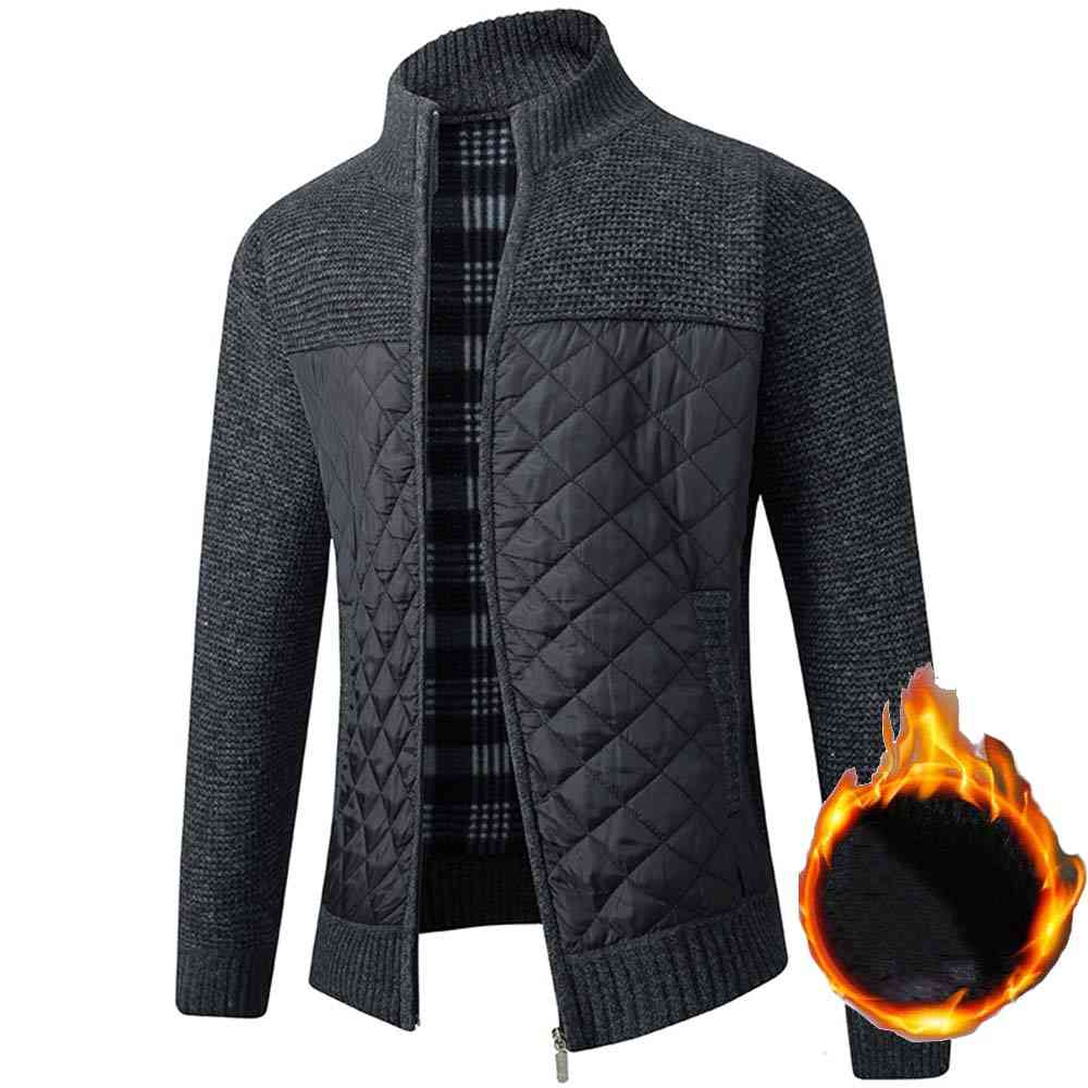 Herren Fleece Pullover Mantel, Winter dickes Patchwork, Wolle Strickjacke warme Strickjacken