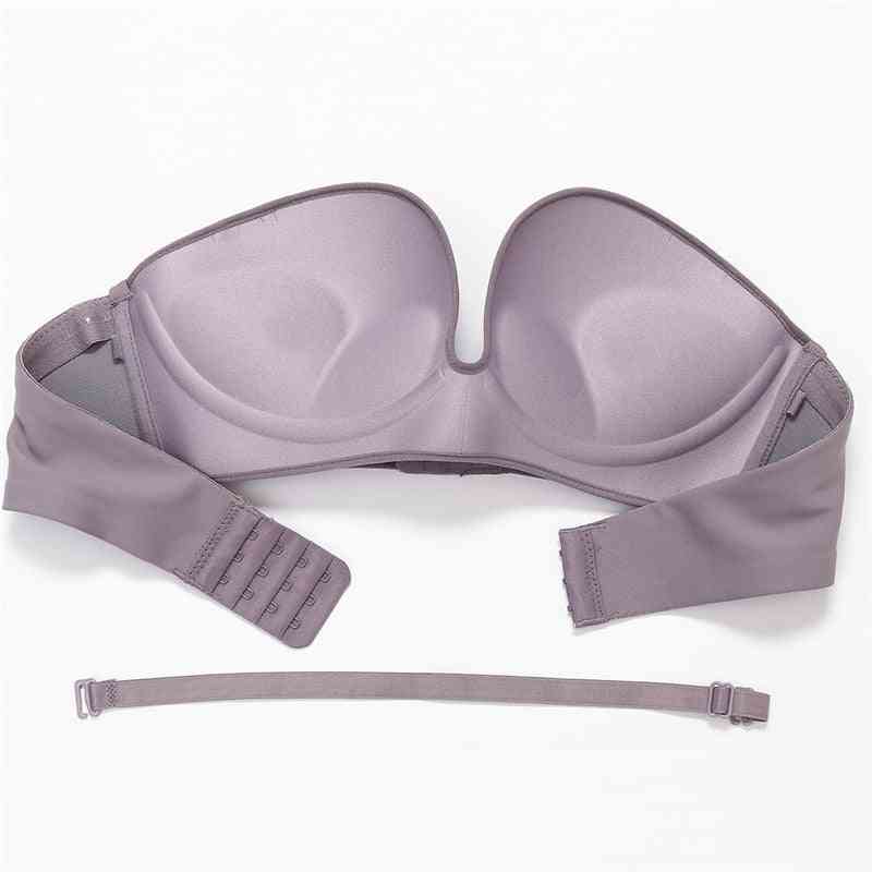 Women Invisible Underwear Lingerie, Front Closure, Strapless Seamless Push Bra