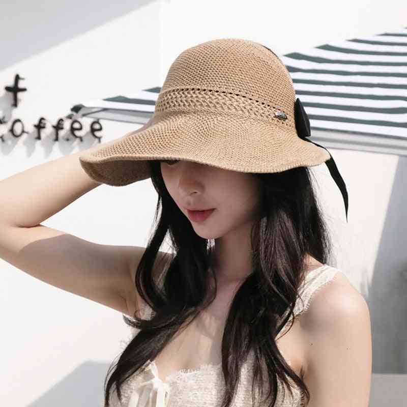 Summer- Bow Empty, Top Cutout, Sun Cap, Ribbon Knit Hat