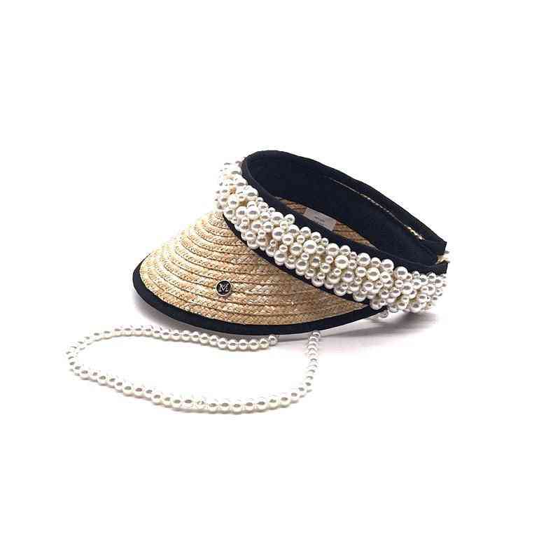 Summer Pearl Ribbon, Straw Without Leisure Lady Visor Cap
