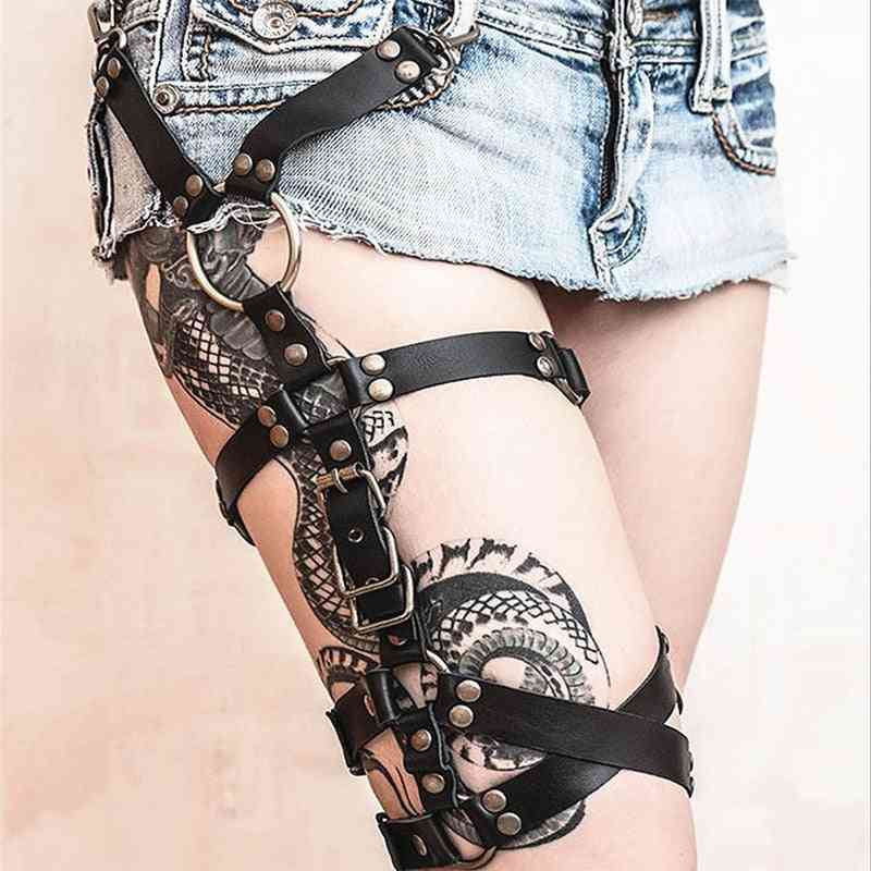 Moda feminina garter gótico punk couro perna anéis elástico irregular de alta qualidade