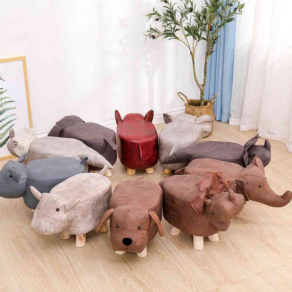 Sgabello in legno massello per animali dei cartoni animati, divano pouf e poggiapiedi laterale della porta