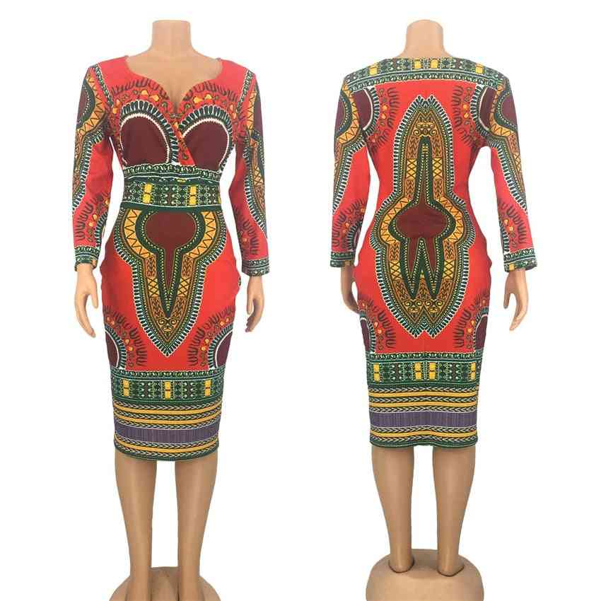 African Dresses, Dashiki Print Tribal Ethnic Fashion V-neck Clothes